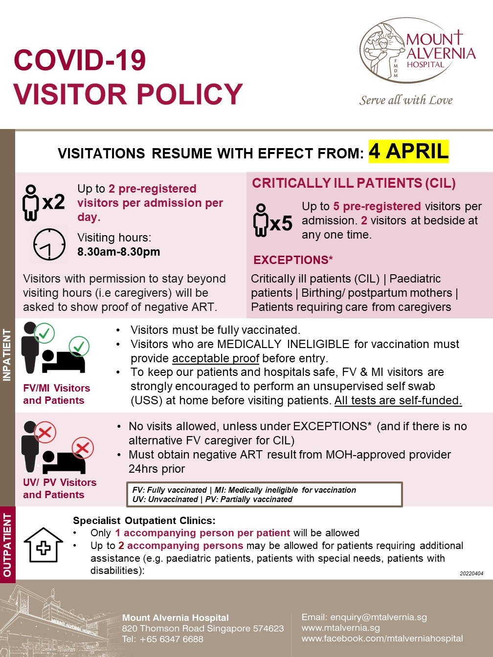 Mount Alvernia Hospital Singapore | Visitor Policy